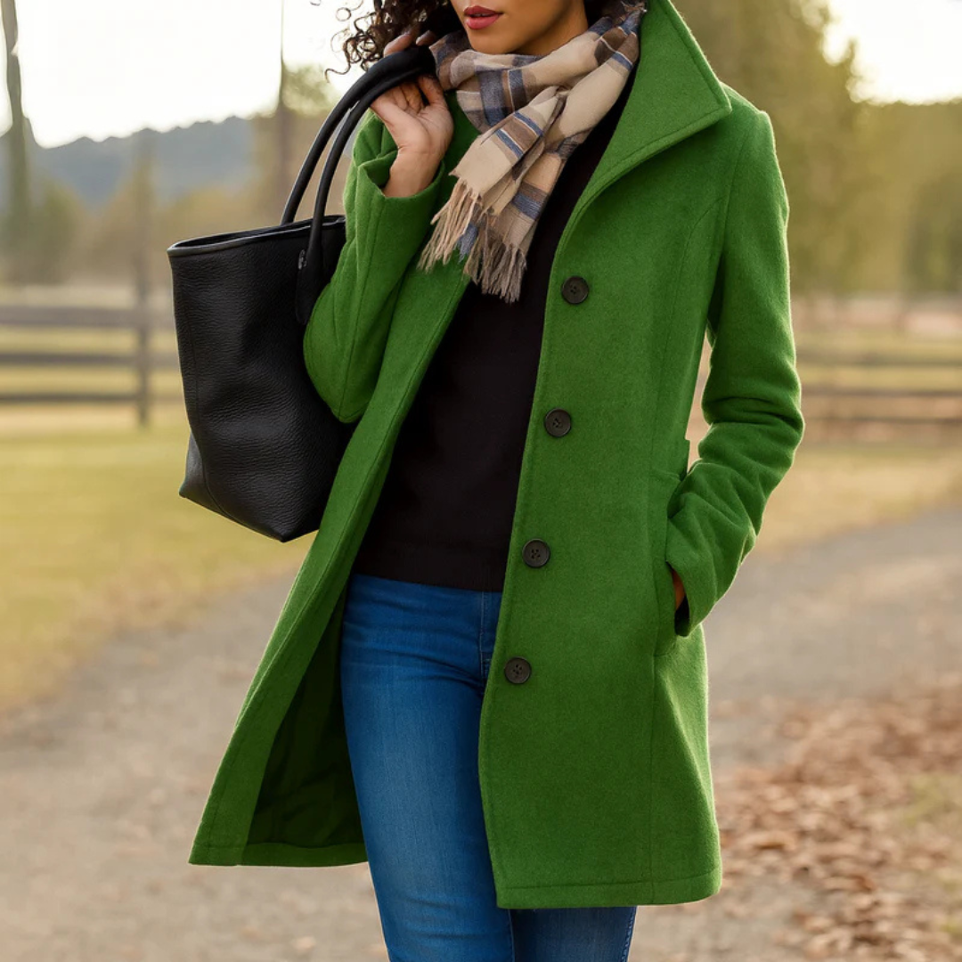 Elegant women's wool-blend coat for autumn, classic fit, for cold days