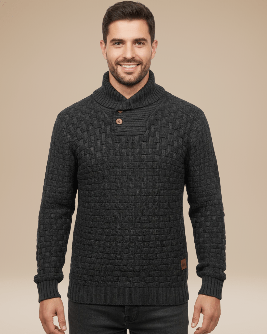 Men’s wool sweater with a shawl collar, basket weave, autumn style