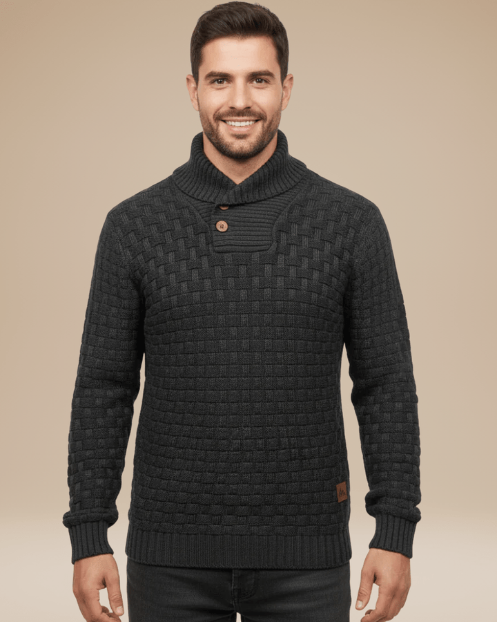 Men’s wool sweater with a shawl collar, basket weave, autumn style