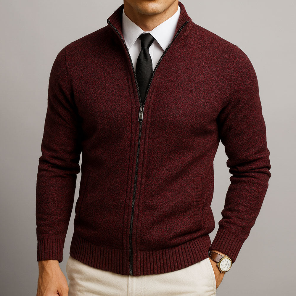 Gilet en laine pour homme avec fermeture éclair et col montant, élégant pour l’automne