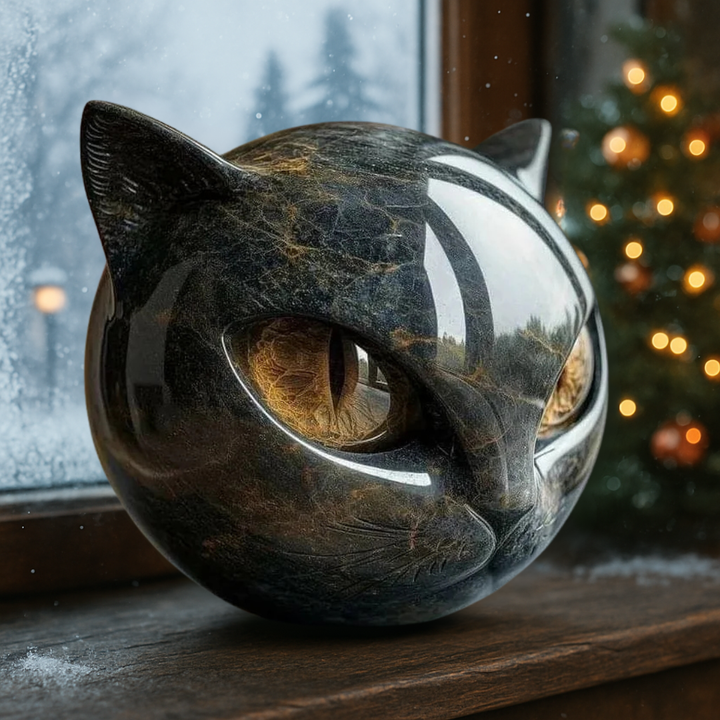 Decorative figurine, autumnal onyx stone cat sculpture