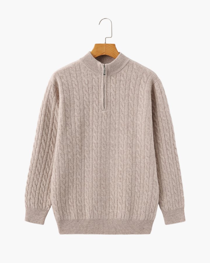 Pull homme en cachemire à col zippé, maille torsadée, pour l’automne