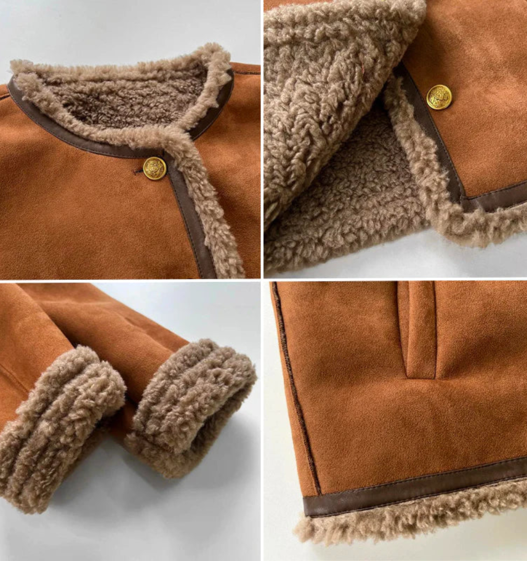 Veste femme en suédine doublée sherpa, veste d'hiver chaude et élégante à boutons