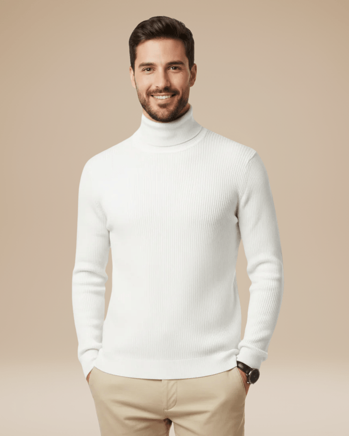 Men's fitted ribbed cotton turtleneck sweater for autumn
