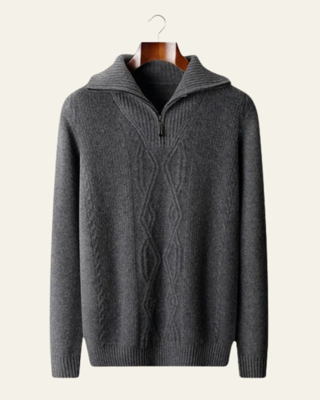 Pull homme en laine mérinos à col zippé, maille torsadée, pour l’automne