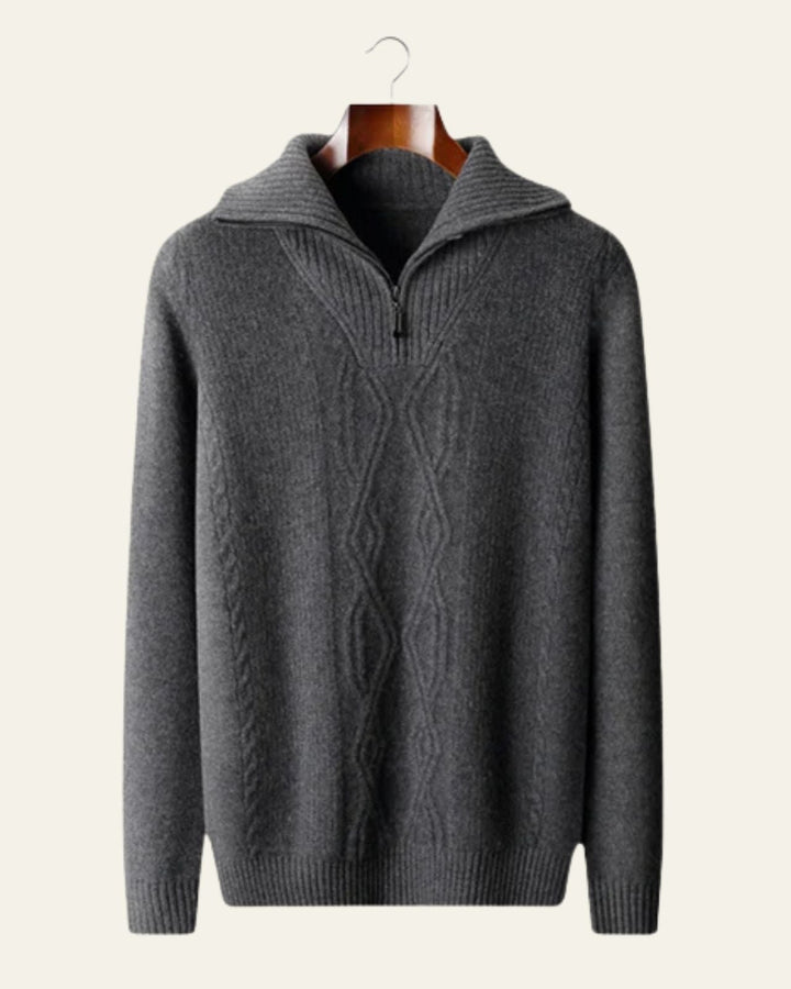 Pull homme en laine mérinos à col zippé, maille torsadée, pour l’automne