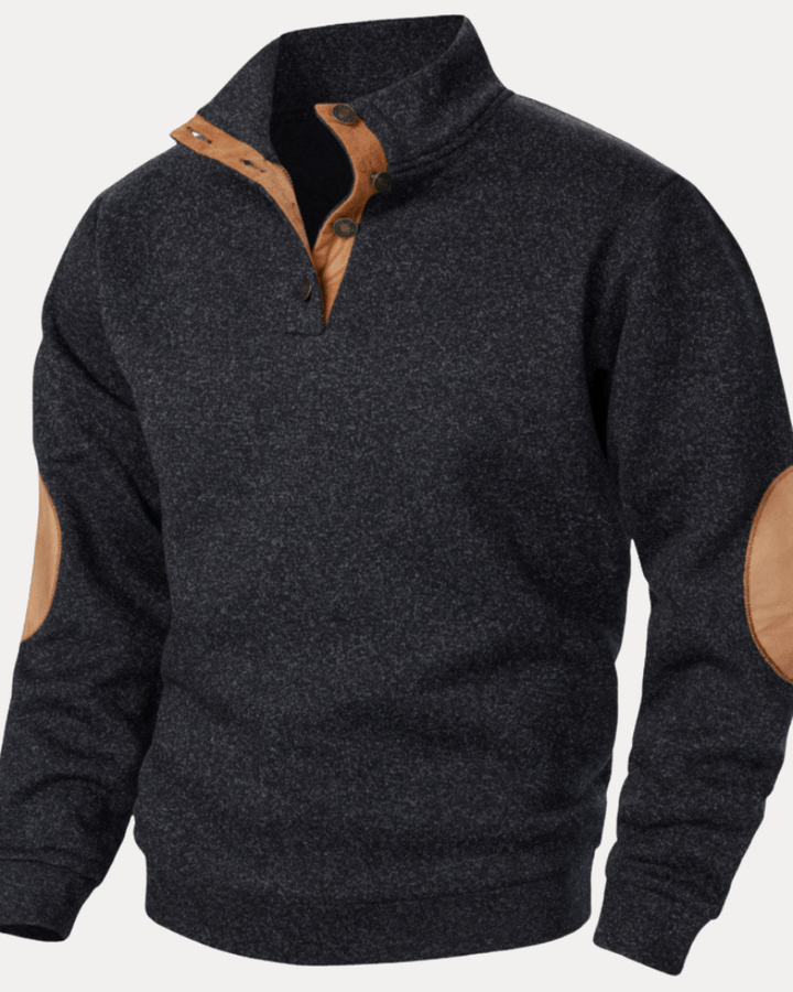 Pull homme en laine à col montant chiné avec écussons, collection automne