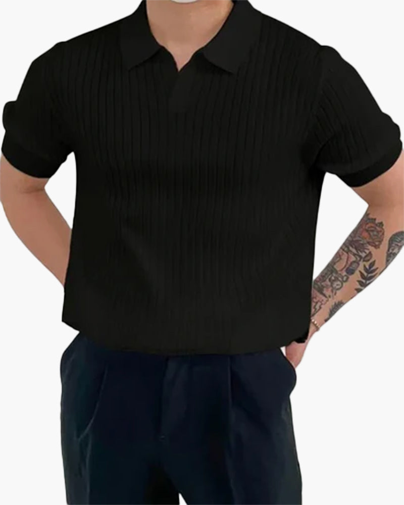 Joshua | Polo pour homme en rib côtelé élégant avec col en V