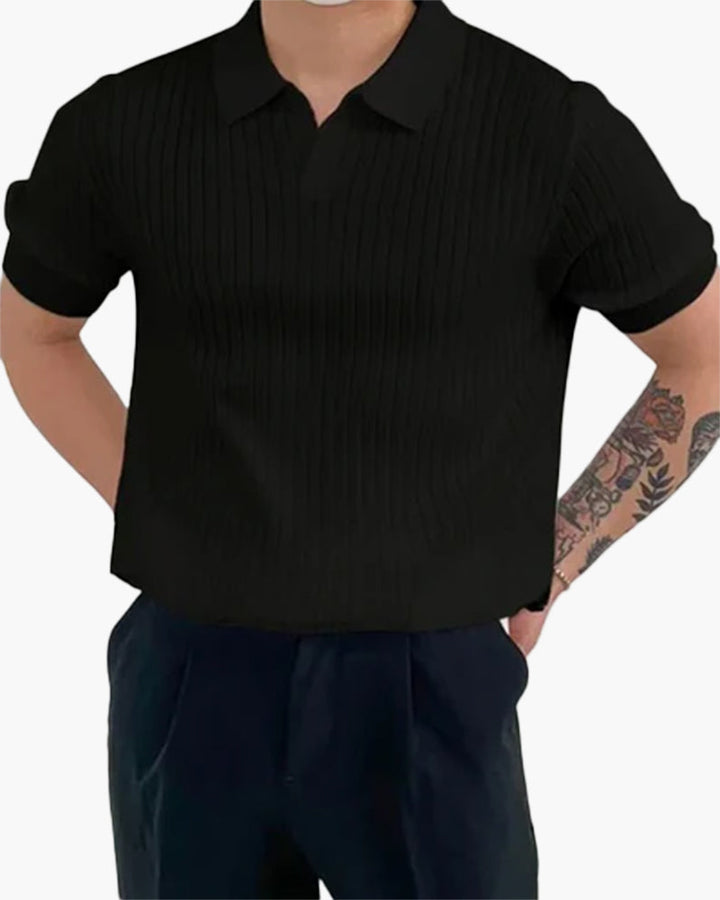 Joshua | Polo pour homme en rib côtelé élégant avec col en V