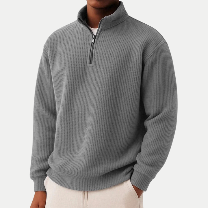 Men's autumn casual ribbed wool sweater with a zip-up collar