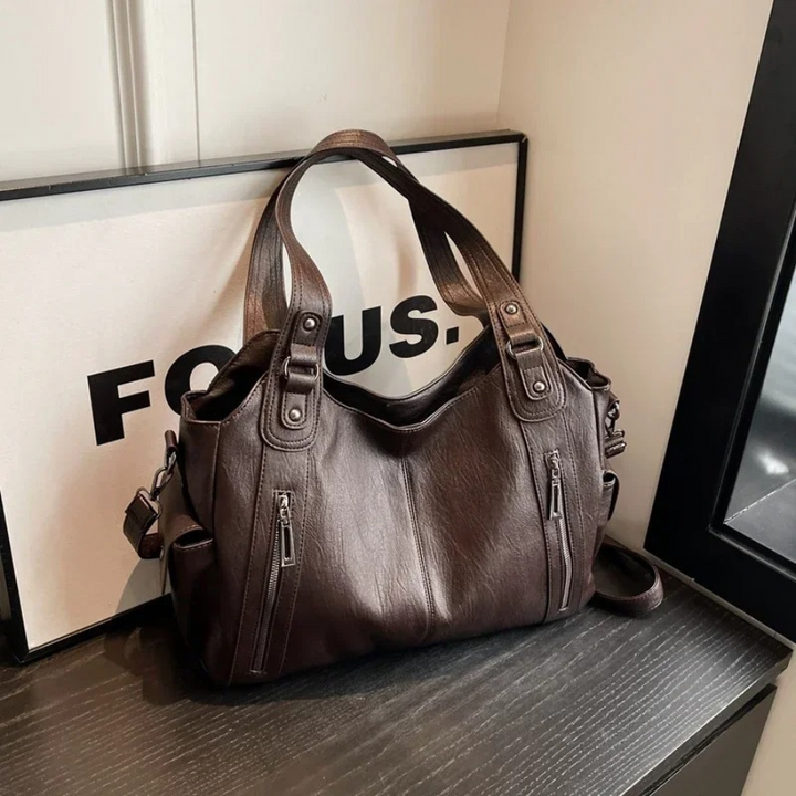 Spacious women's leather shoulder bag, autumn urban style
