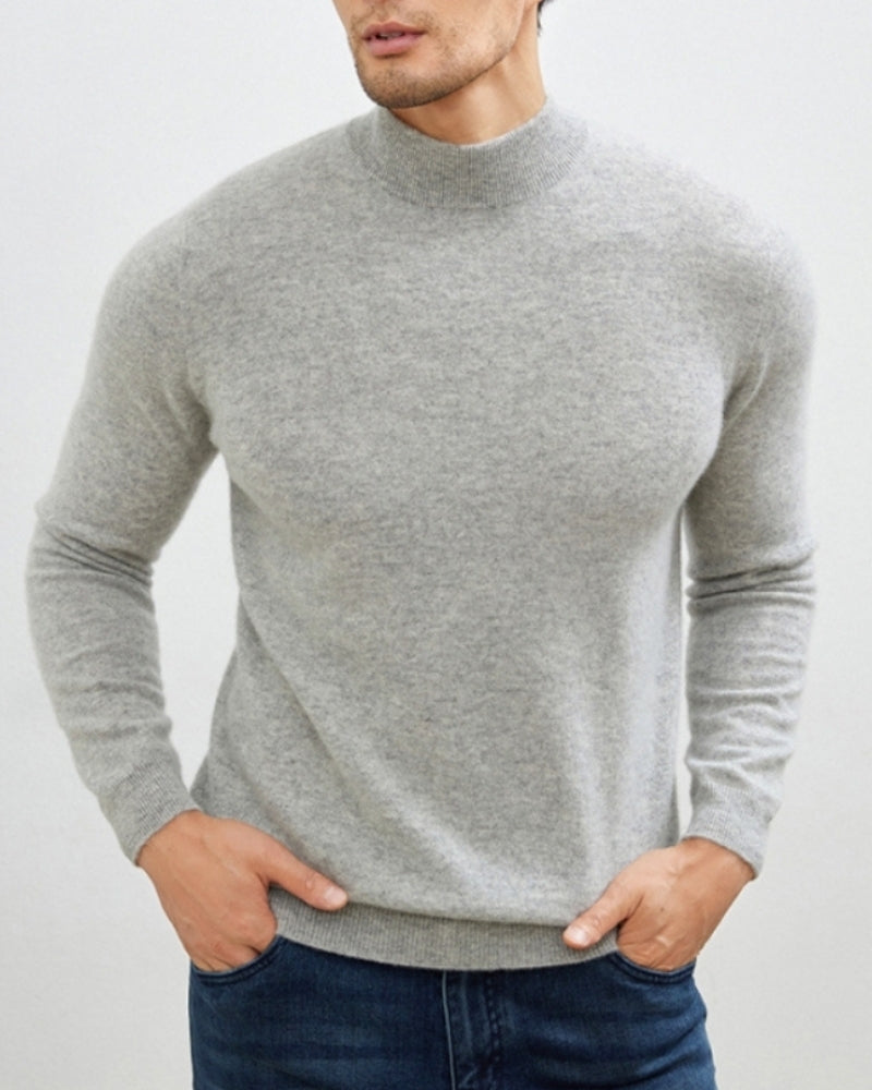 Pull tricoté ajusté en laine pour homme, col roulé, élégant pour l’automne