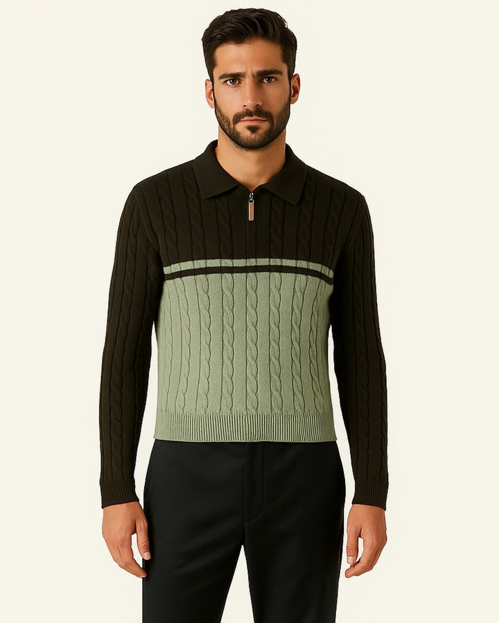 Men's cotton long-sleeve polo sweater with a zip closure for autumn