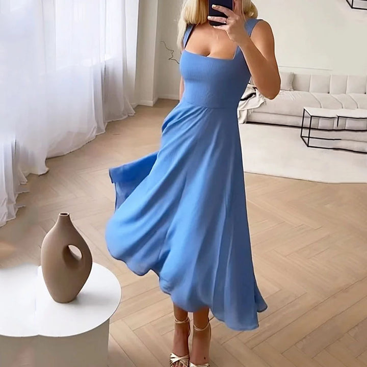 Bayla | Élégante robe de chambre midi sans manches pour femmes - jupe évasée fluide - look d'été chic
