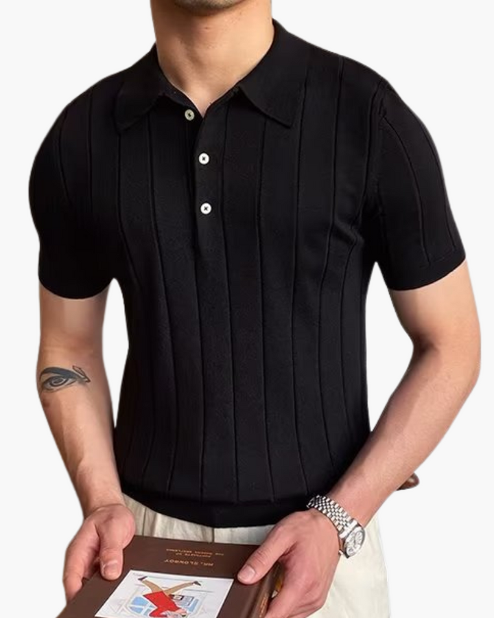 Ian | Polo en Tricot Slim Fit pour Homme avec Motif Côtelé Élégant Casual Professionnel