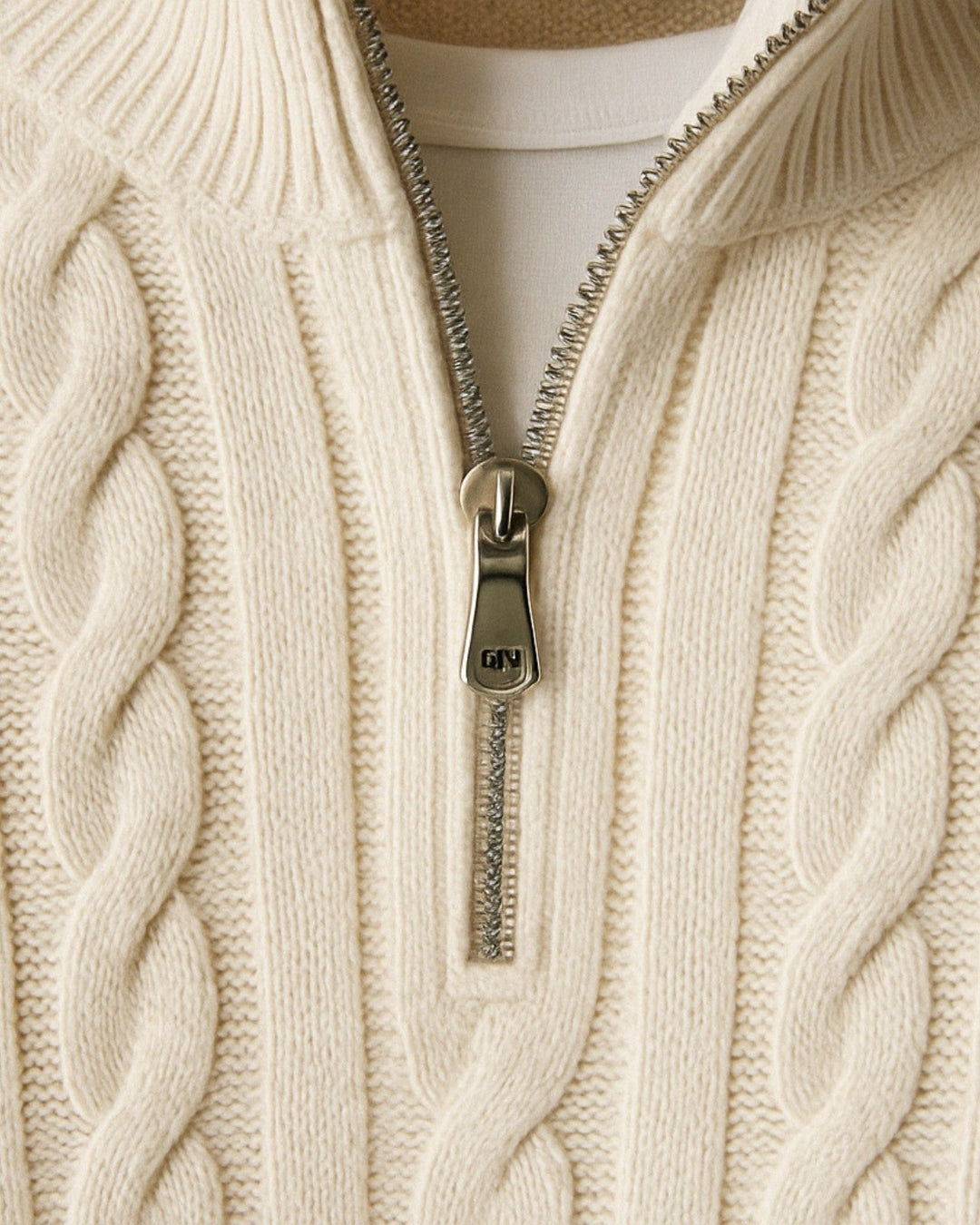 Pull en laine pour homme à col zippé, maille torsadée, tricot d’automne