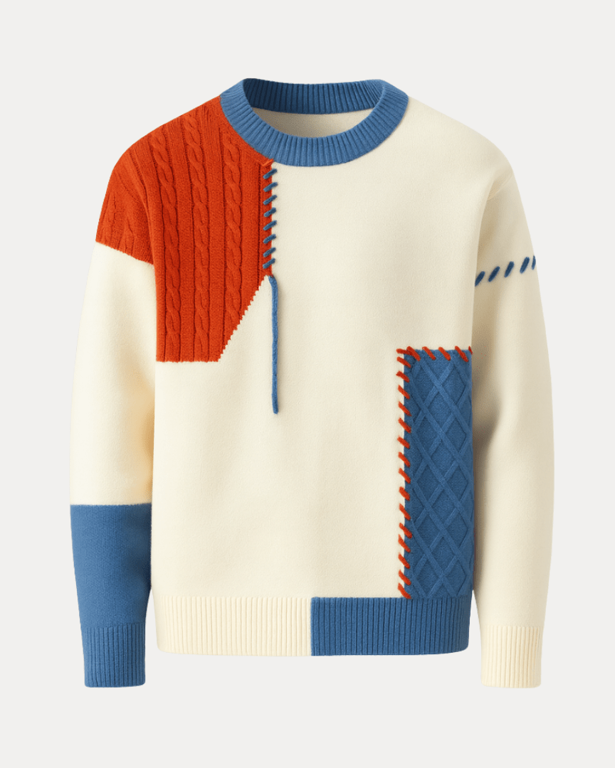 Men’s cable-knit wool crew-neck sweater, ideal for autumn