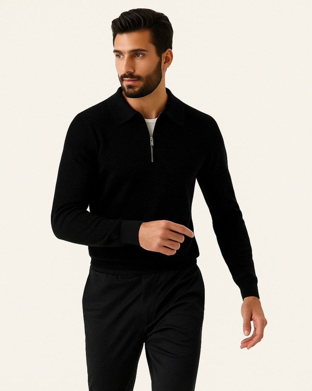 Men's cotton knit sweater with zipper | Warm autumn style