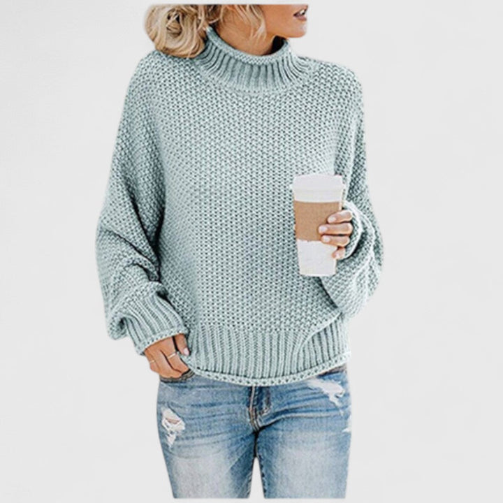 Pull femme en maille de laine à col roulé pour l’automne