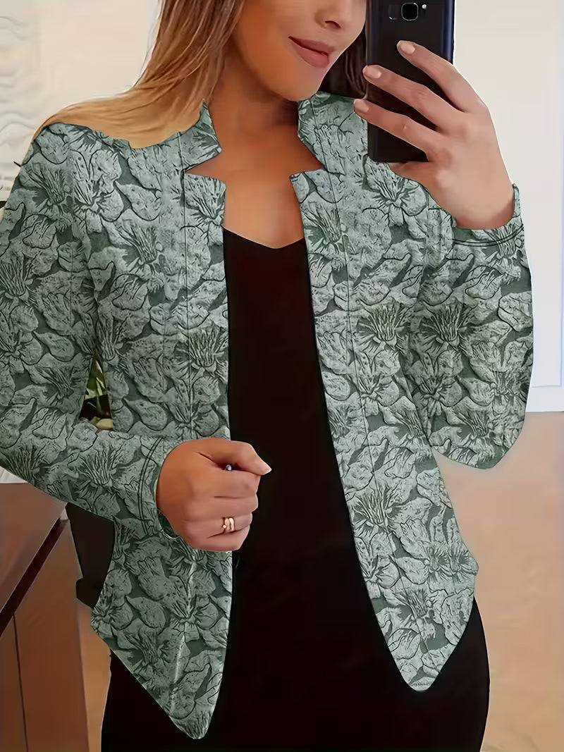 Blazer femme à imprimé floral, veste cintrée ouverte à col structuré élégante pour l'automne