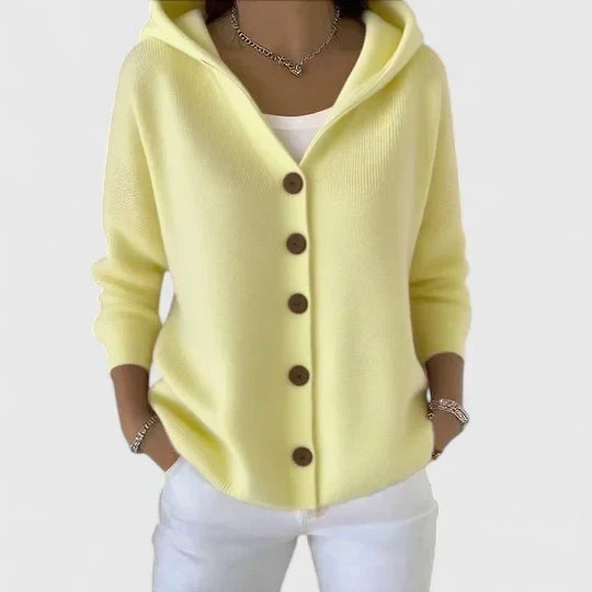Cardigan femme en maille à capuche, zippé, pour l’automne