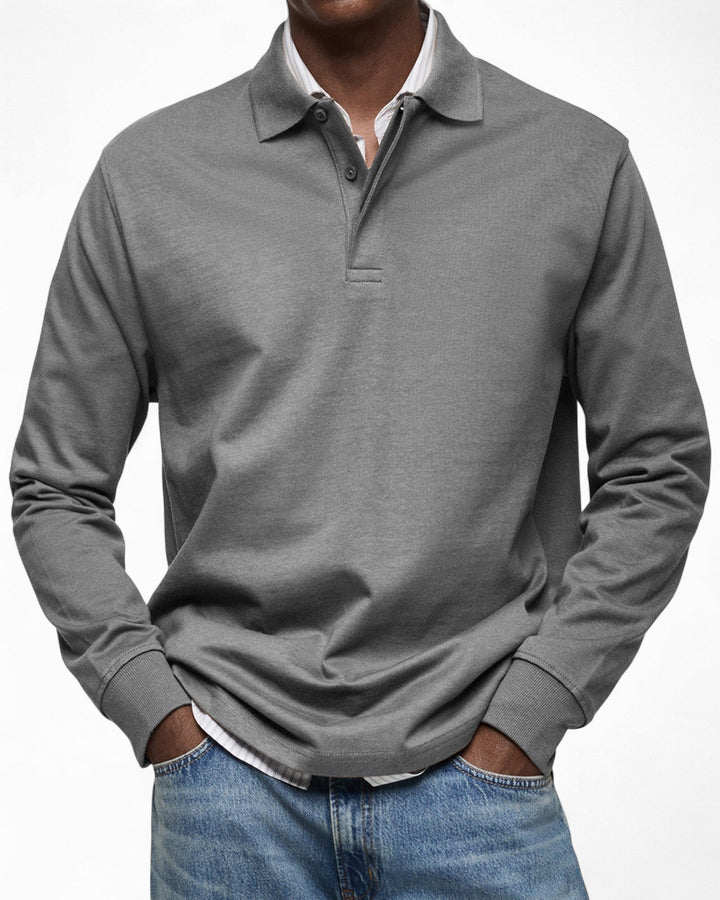 Polo homme à manches longues en coton tricoté pour l’automne