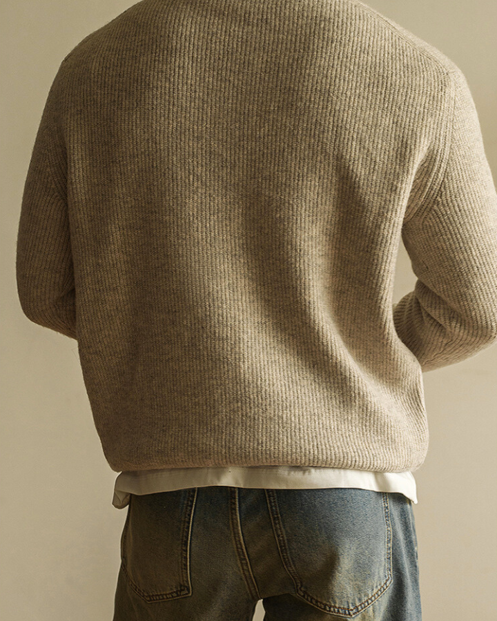 Pull polo homme en coton, maille extensible, d’automne, à manches longues