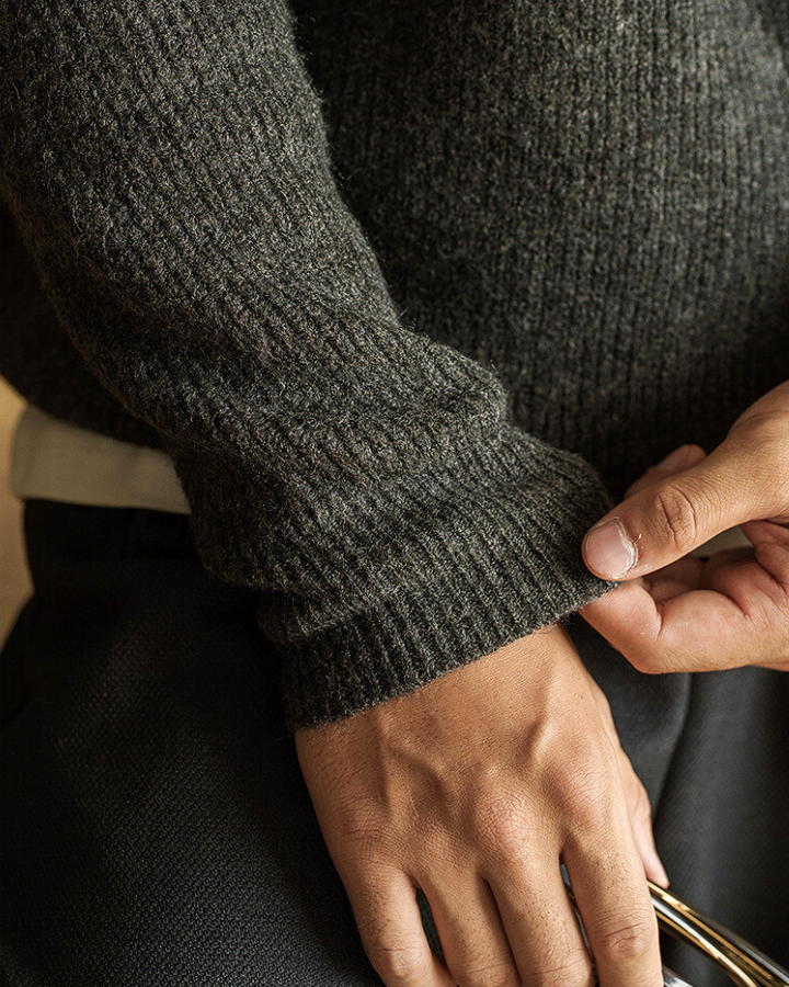 Pull polo homme en coton tricoté côtelé à manches longues pour l’automne