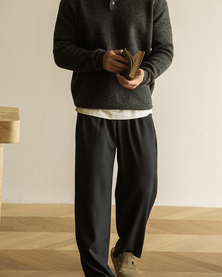 Pull polo homme en coton tricoté côtelé à manches longues pour l’automne