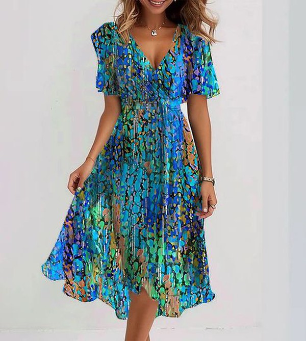 Katleen | Printed chiffon midi dress with V-neckline - Elegant feminine fashion