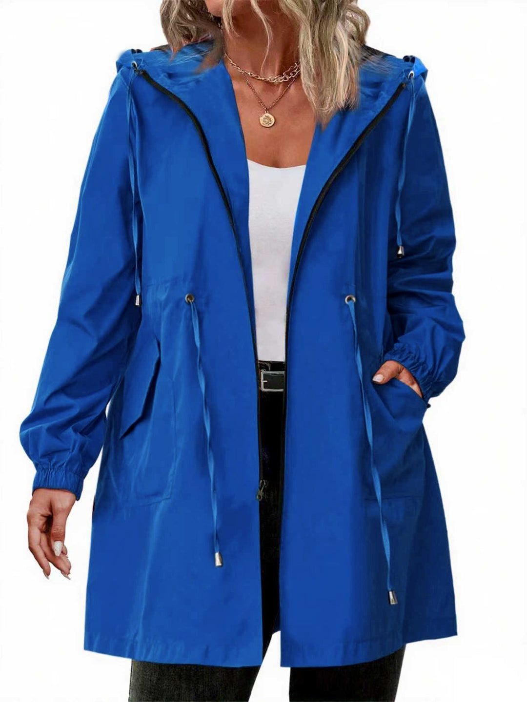 Veste de pluie pour femme de taille plus avec capuche en polyester, légère et décontractée pour l'automne