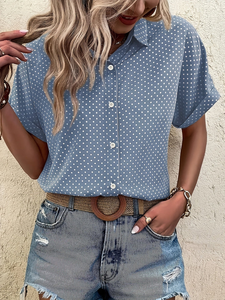 Cvetka | Elegant Polka Dot Blouse with Short Sleeves - Button-Up Shirt for an Elegant Look