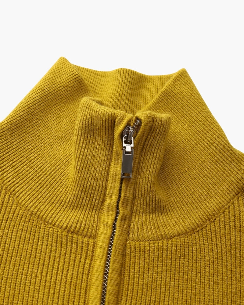 Pull en laine pour homme à col zippé, côtelé, style smart casual, automne