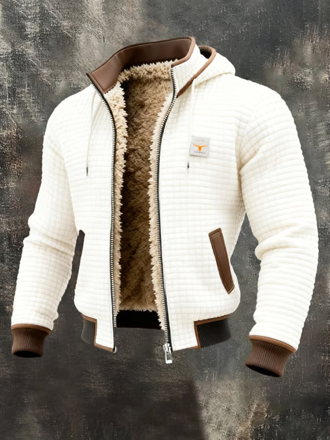Men's hooded quilted jacket, warm for winter, with synthetic padding