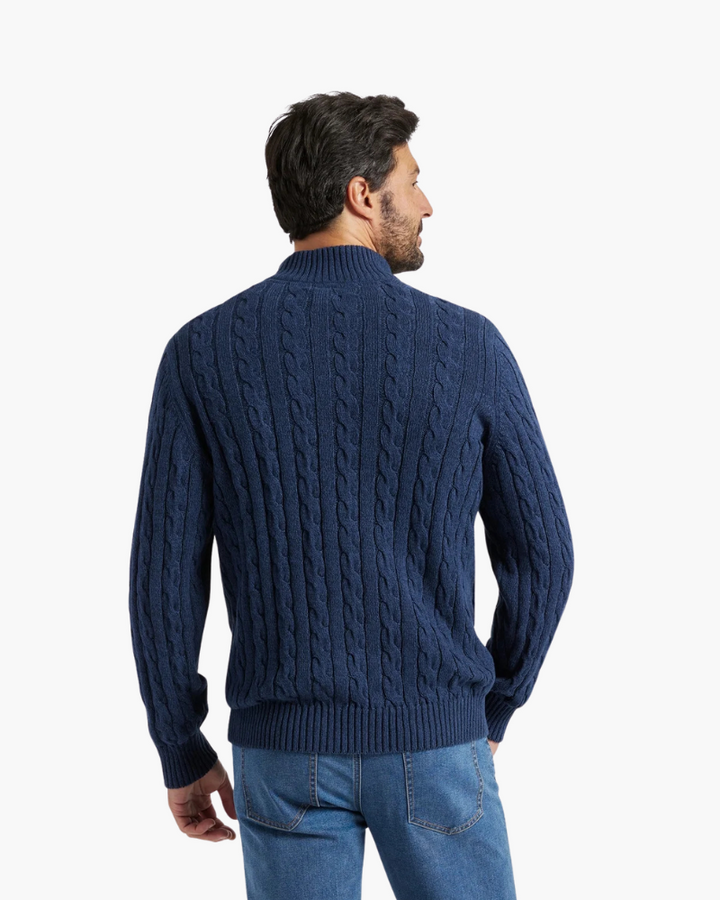 Pull homme en maille torsadée en coton, à col montant et fermeture éclair, pour l’automne