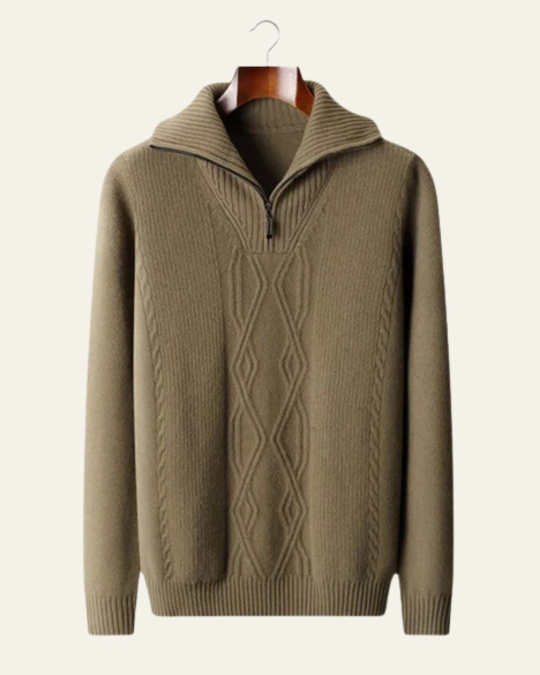 Pull homme en laine mérinos à col zippé, maille torsadée, pour l’automne