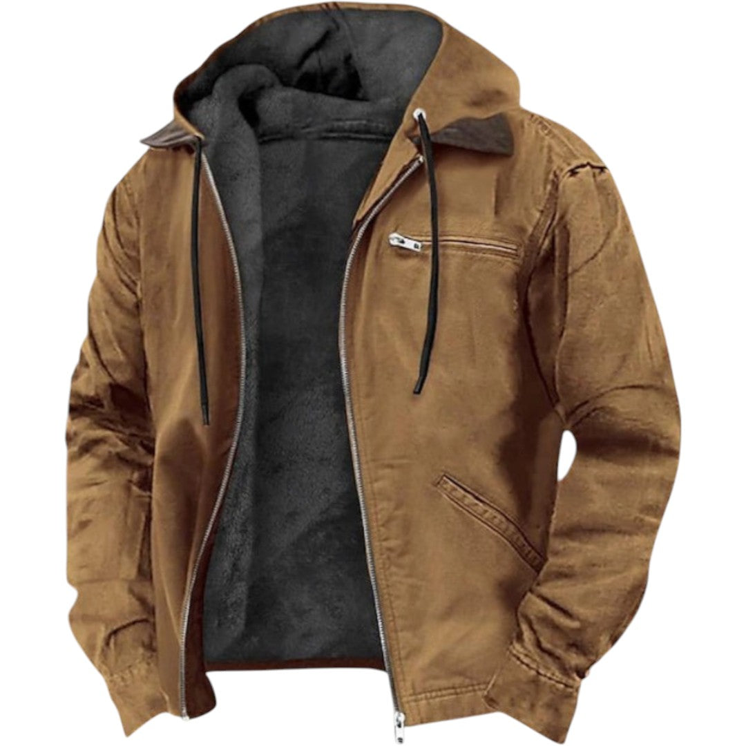 Veste à capuche homme doublée polaire, veste en coton décontractée pour l'automne-hiver