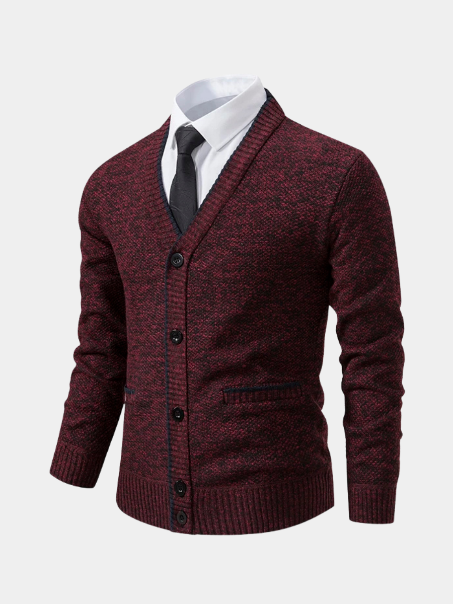 Men's V-neck wool sweater with a heathered finish, elegant for autumn