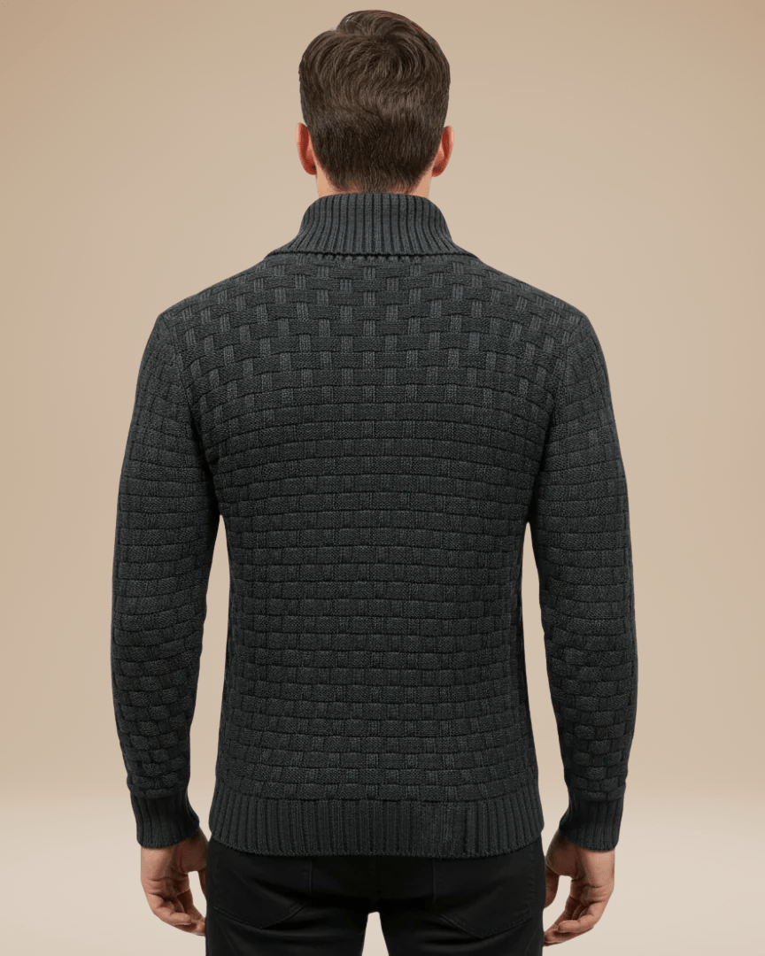 Men’s wool sweater with a shawl collar, basket weave, autumn style