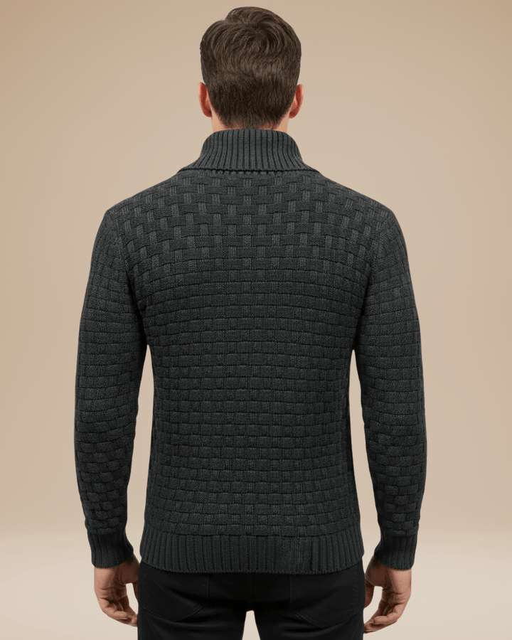 Men’s wool sweater with a shawl collar, basket weave, autumn style