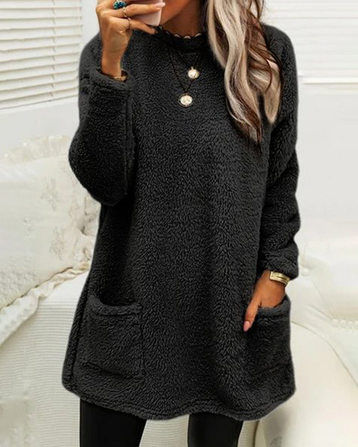 Pull long femme en laine mélangée à manches longues pour l’automne et l’hiver