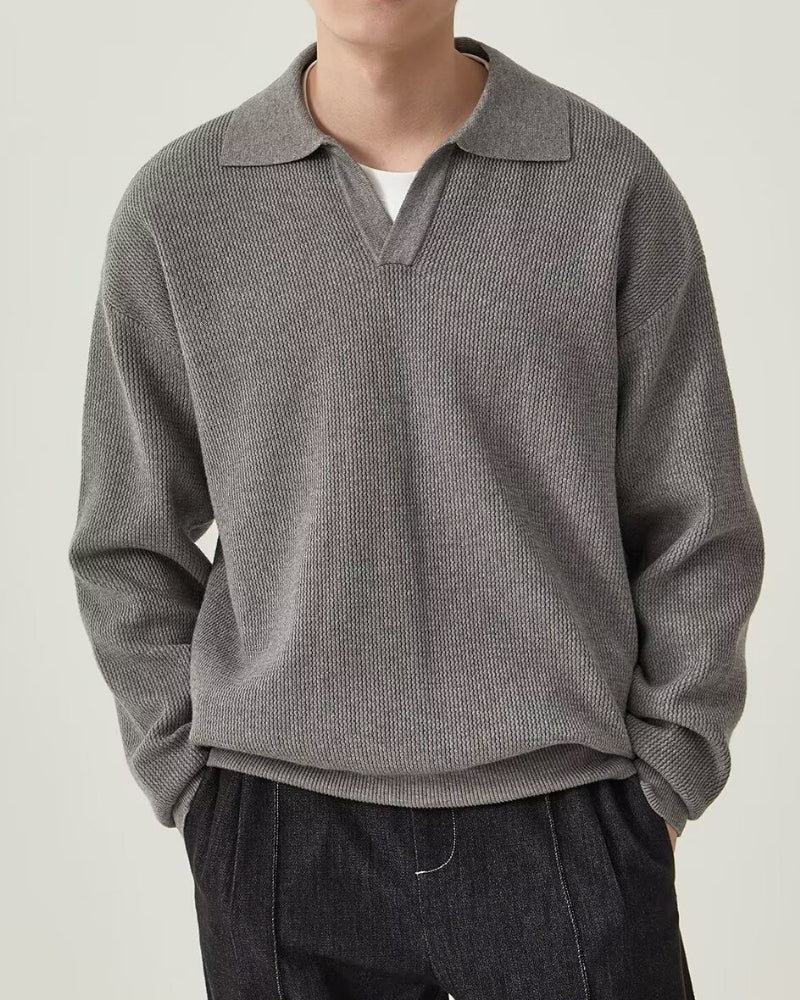 Men's textured knit polo sweater for autumn
