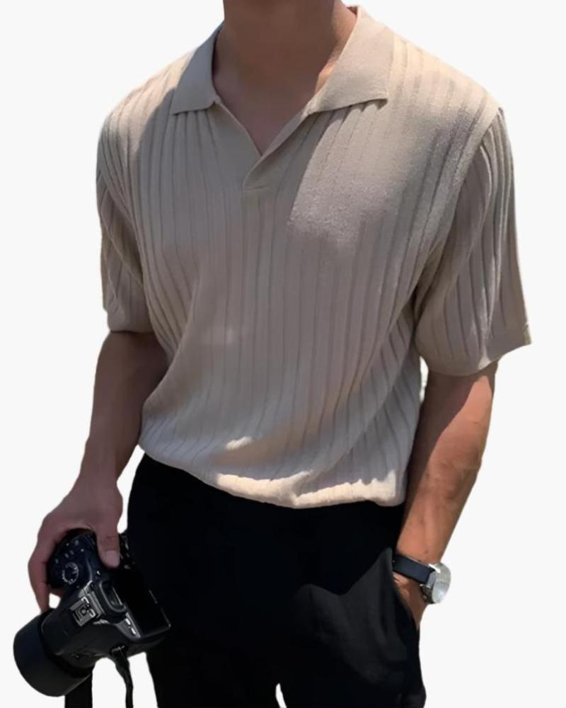Joshua | Polo pour homme en rib côtelé élégant avec col en V