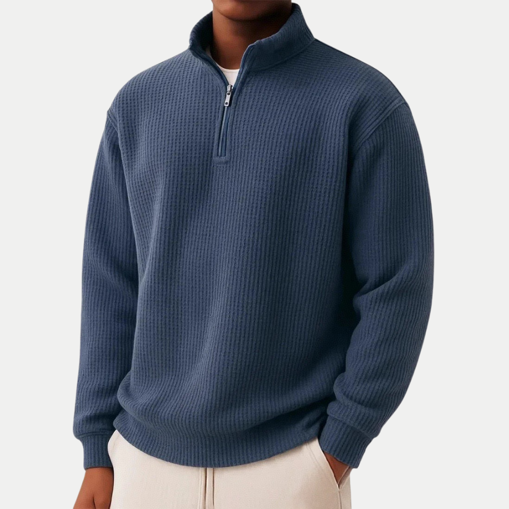 Men's autumn casual ribbed wool sweater with a zip-up collar
