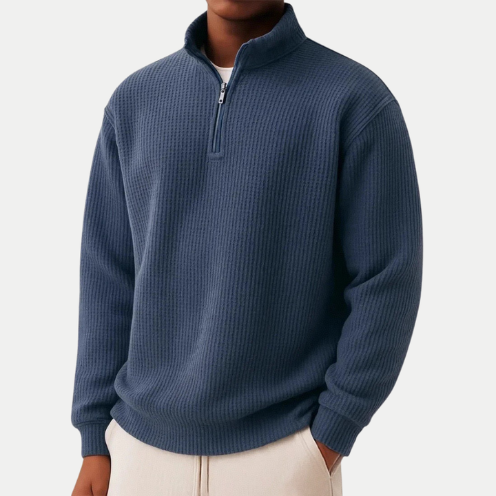 Men's autumn casual ribbed wool sweater with a zip-up collar