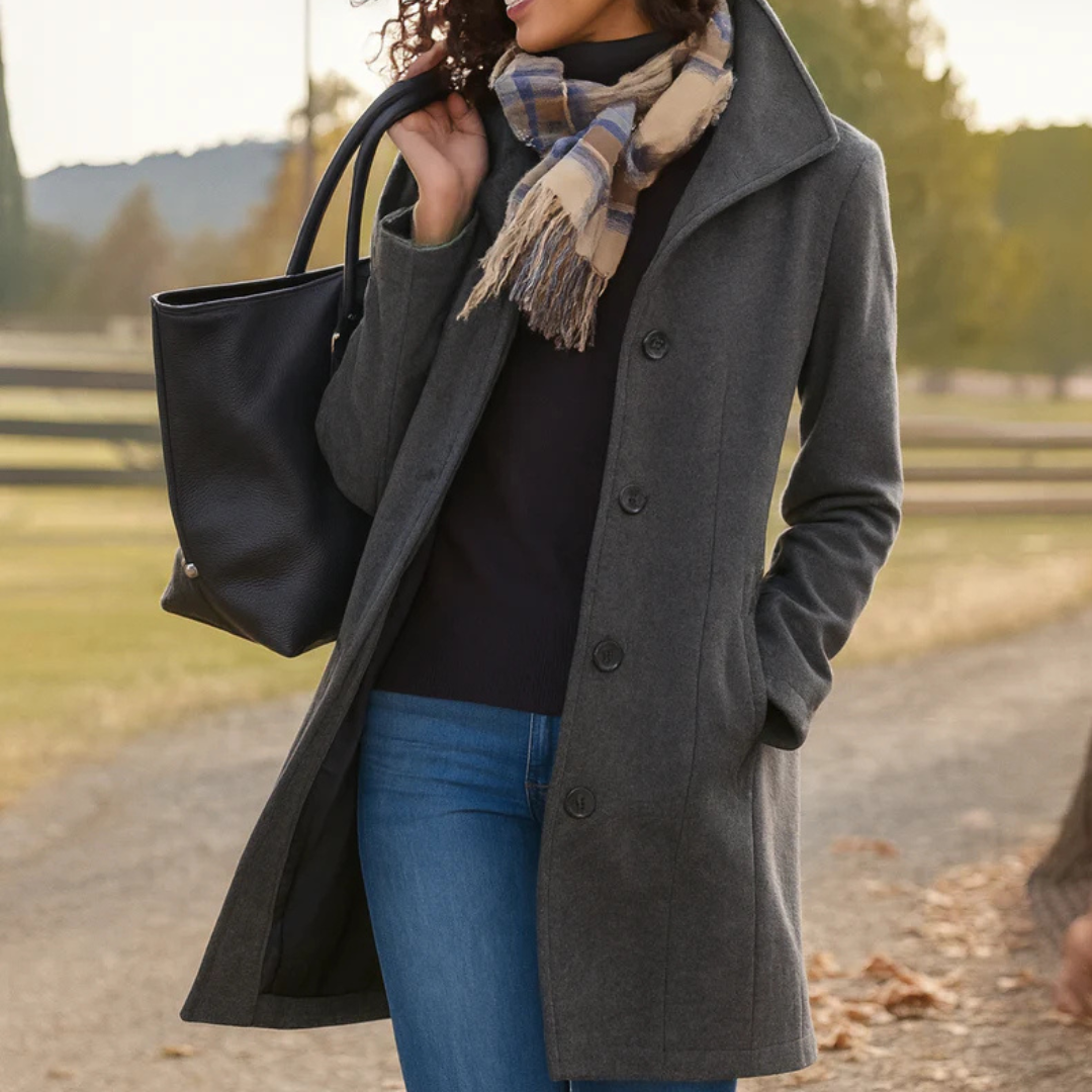 Elegant women's wool-blend coat for autumn, classic fit, for cold days
