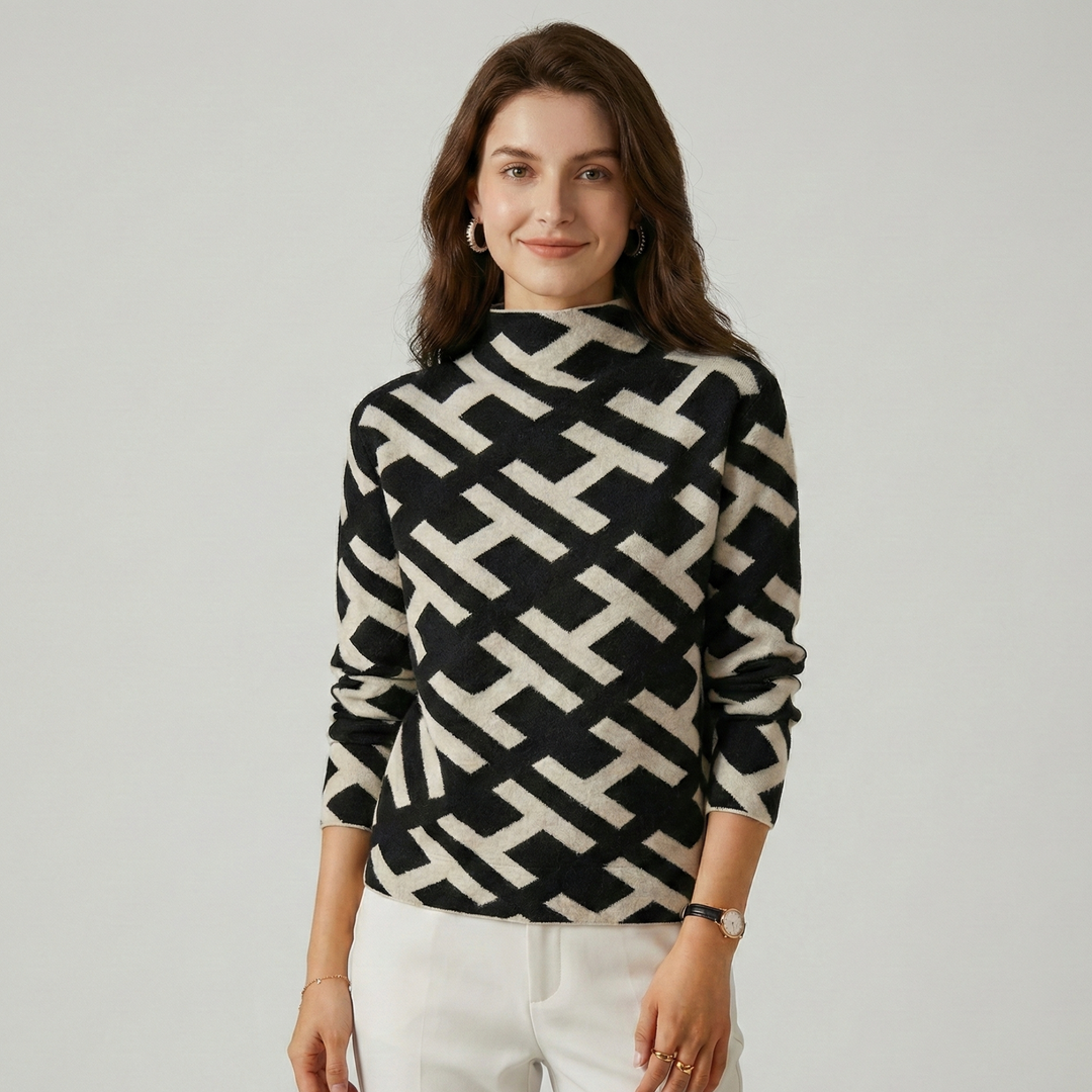 Pull femme en laine tricotée à motif géométrique, modèle décontracté et confortable pour l’automne