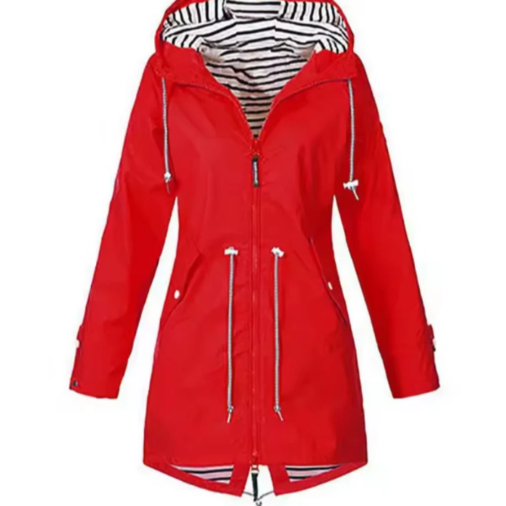 Waterproof women's polyester jacket with hood for autumn, windproof