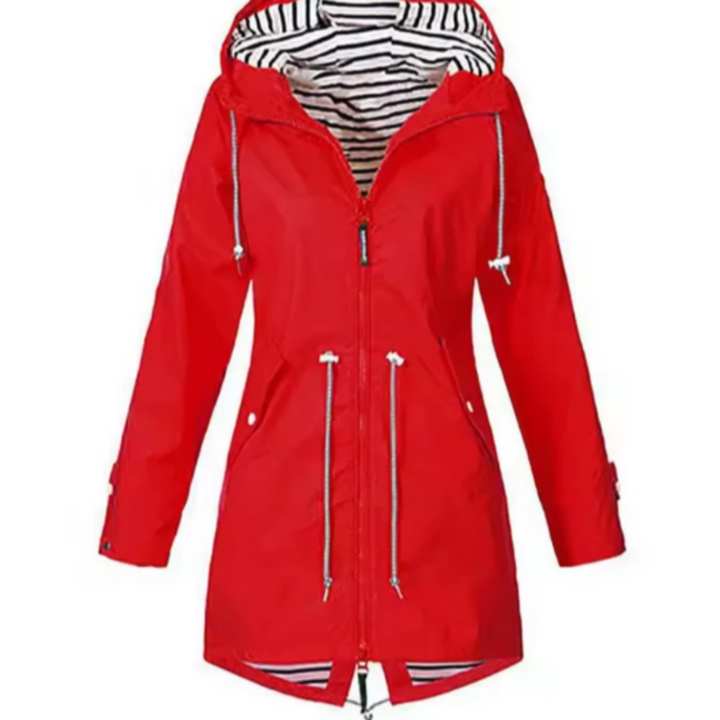 Waterproof women's polyester jacket with hood for autumn, windproof