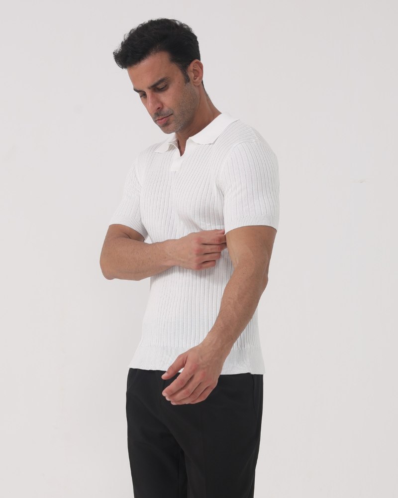 Joshua | Polo pour homme en rib côtelé élégant avec col en V